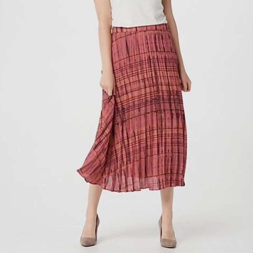 Lisa Rinna size 1X Red Black‎ Abstract Print Soft Flowy Side Zip Midi Skirt